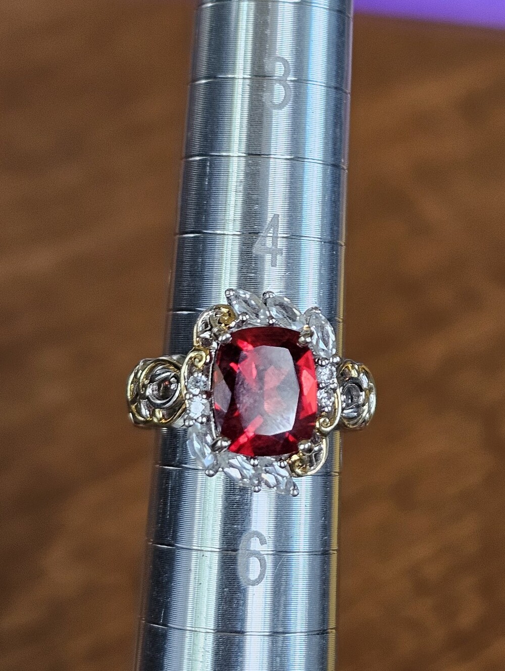 Gems En Vogue Andesine & White Zircon 24K Palladium Sterling Silver Ring Size 5! - Picture 8 of 8